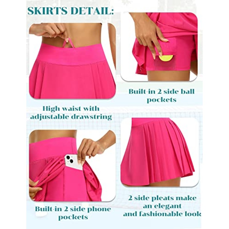 Ganado Pleated 테니스 스커트 여성용 포켓 하이 웨이스트 골프 운동 Skorts 스커트 운동 캐주얼 Activewear