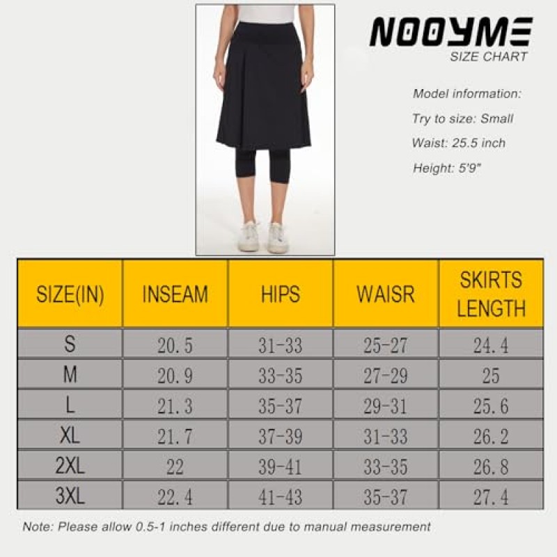 NOOYME 미디 스커트 여성용 운동 Skorts 3개 포켓 겸손한 스커트 Active Running Skort