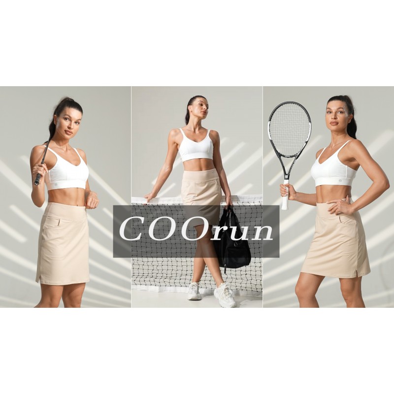 COOrun 여성용 Skorts 포켓이 있는 운동용 스커트 무릎 길이 내장 반바지 골프 테니스 운동용 캐주얼 스커트(XS-3XL)