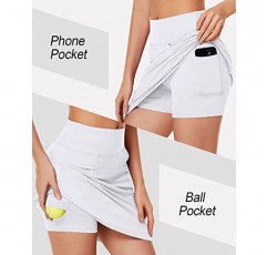 COOrun 여성용 Skorts 포켓이 있는 운동용 스커트 무릎 길이 내장 반바지 골프 테니스 운동용 캐주얼 스커트(XS-3XL)