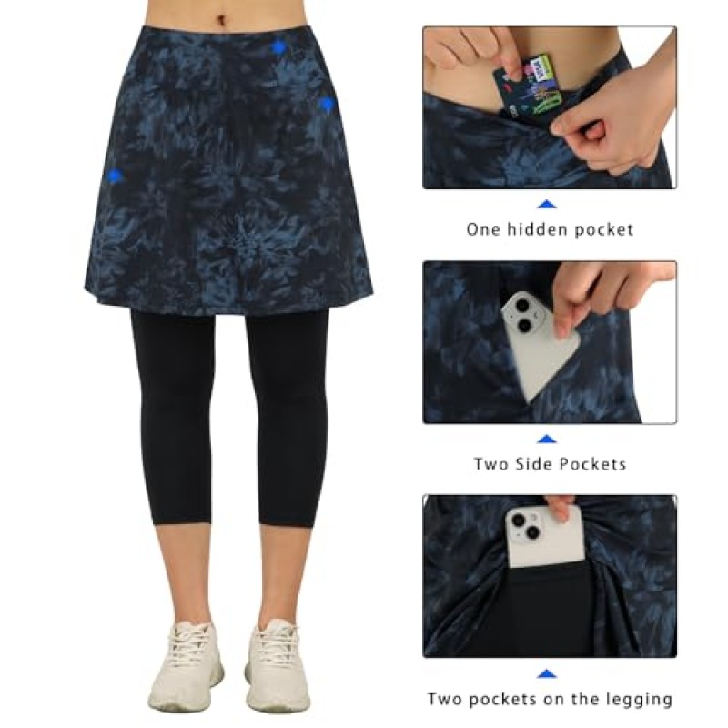 ANIVIVO 포켓이 있는 여성용 스커트 레깅스, 레깅스가 있는 골프 테니스 스커트 Capri Athletic Pickleball Clothes
