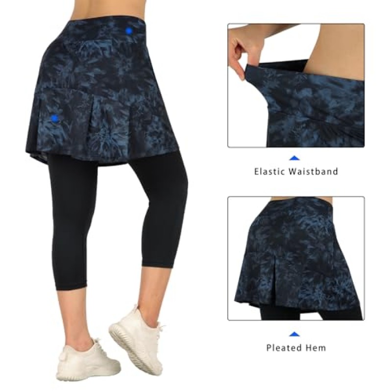ANIVIVO 포켓이 있는 여성용 스커트 레깅스, 레깅스가 있는 골프 테니스 스커트 Capri Athletic Pickleball Clothes
