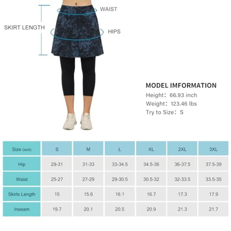 ANIVIVO 포켓이 있는 여성용 스커트 레깅스, 레깅스가 있는 골프 테니스 스커트 Capri Athletic Pickleball Clothes