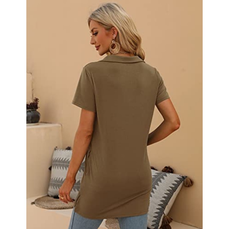 MATEAM Womens Collared 튜닉 블라우스 여성용 반팔 셔츠 Dressy Casual with 2 Pockets