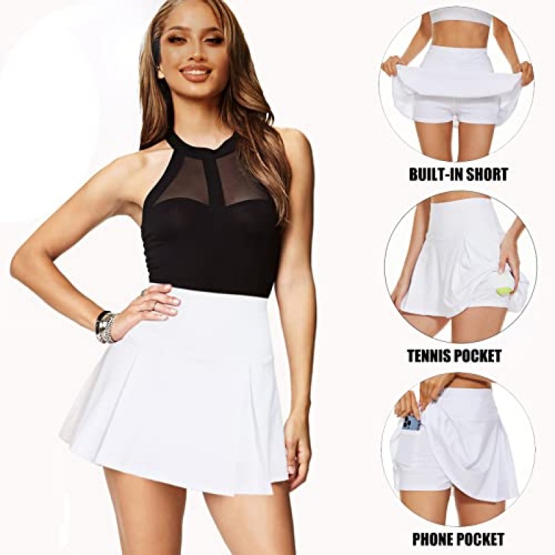 Beschte Womens Pleated 테니스 스커트 골프 스커트 여성용 포켓 반바지 미니 하이 웨이스트 여성용 운동 스커트