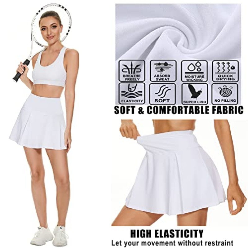 Beschte Womens Pleated 테니스 스커트 골프 스커트 여성용 포켓 반바지 미니 하이 웨이스트 여성용 운동 스커트