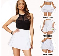 Beschte Womens Pleated 테니스 스커트 골프 스커트 여성용 포켓 반바지 미니 하이 웨이스트 여성용 운동 스커트