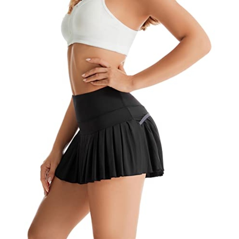 Yknktstc 여성 테니스 스커트 포켓 플리츠 골프 스커트 운동 러닝 운동 Skort