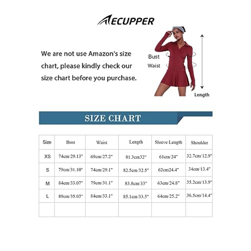ECUPPER 여성 v 넥 라펠 긴 소매 테니스 복장 몸집이 작은 운동 운동 골프 복장 (브래지어 없음, 반바지 없음)