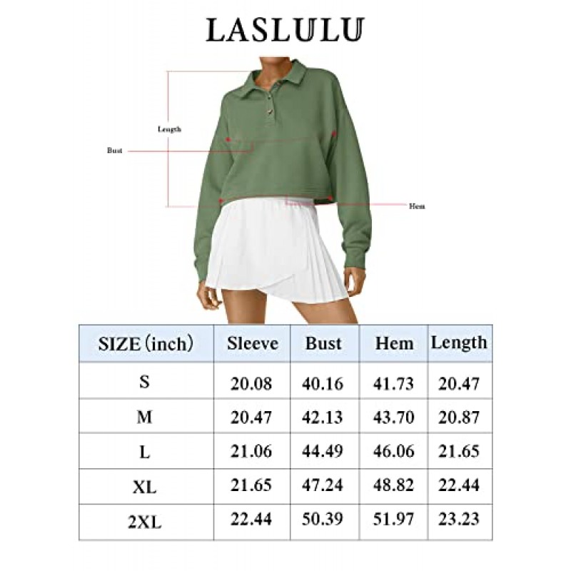 LASLULU Womens Fleece Lined 자르기 탑 버튼 폴로 셔츠 운동 운동 풀오버 스웨터 자른 긴 소매 스웨터