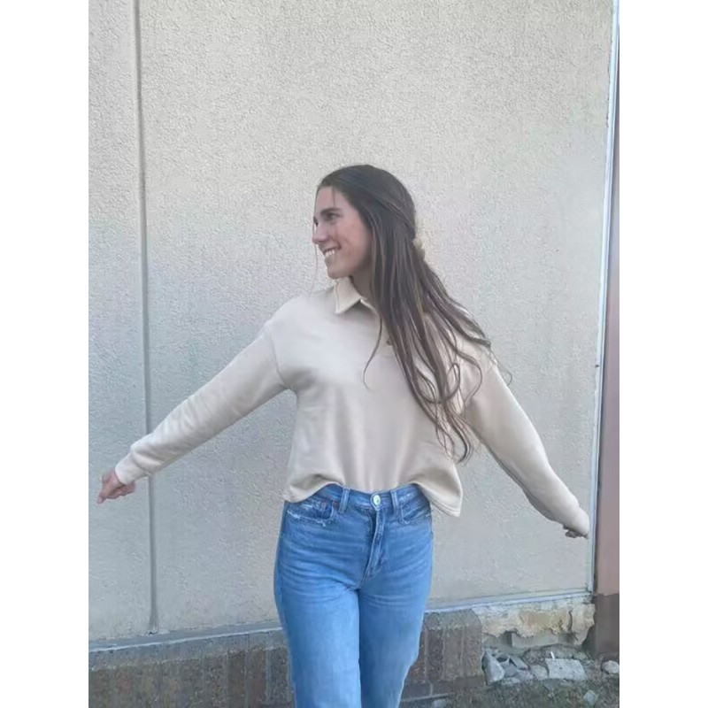 LASLULU Womens Fleece Lined 자르기 탑 버튼 폴로 셔츠 운동 운동 풀오버 스웨터 자른 긴 소매 스웨터