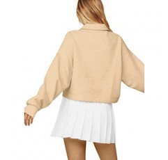 LASLULU Womens Fleece Lined 자르기 탑 버튼 폴로 셔츠 운동 운동 풀오버 스웨터 자른 긴 소매 스웨터