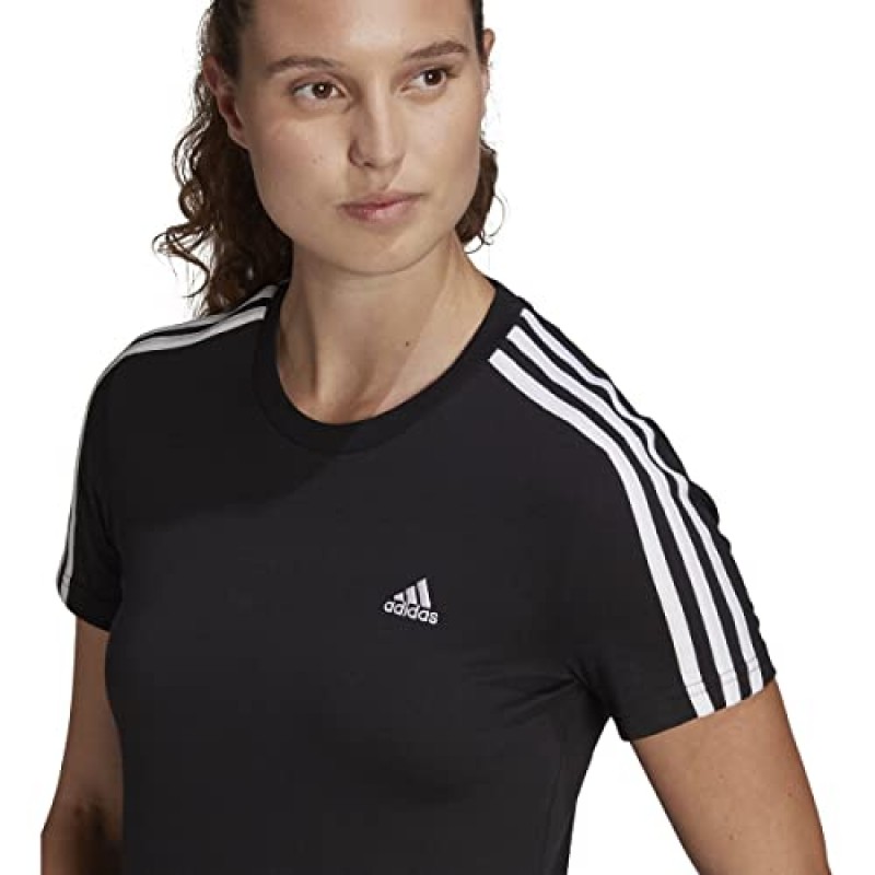 adidas 여성 에센셜 슬림 3-스트라이프 티셔츠