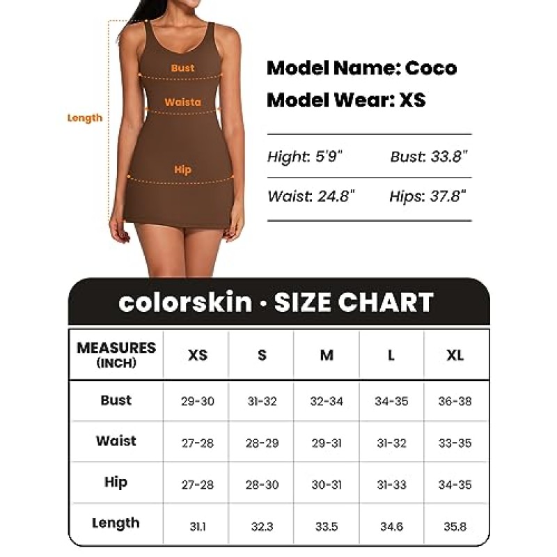 colorskin 여성용 테니스 복장(반바지 내장 포함) 오픈 백 허리밴드 활성 운동 복장 민소매 골프 운동복