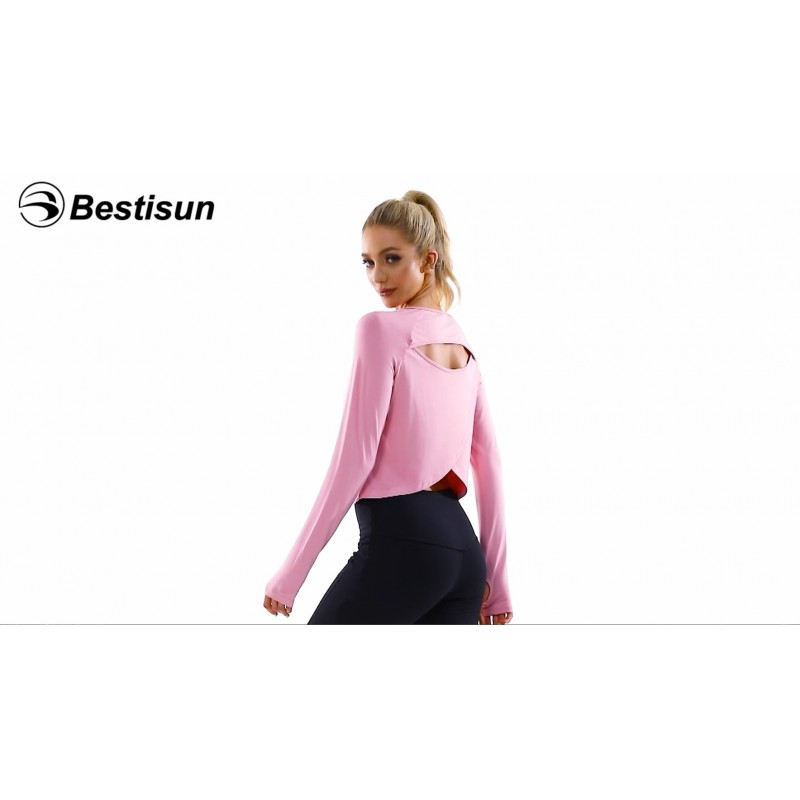 Bestisun 귀여운 긴 소매 운동 러닝 셔츠 여성을위한 운동 요가 체육관 자르기 탑