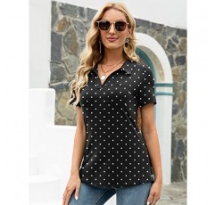 AKEWEI Womens V 넥 폴로 셔츠 반소매 칼라 탑 루즈 캐주얼 튜닉 블라우스 포켓 포함