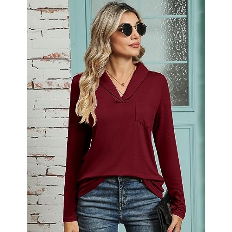 ZHENWEI Womens 반소매 폴로 셔츠 비즈니스 캐주얼 V 넥 칼라 탑 Dressy Work 튜닉 블라우스 포켓 포함