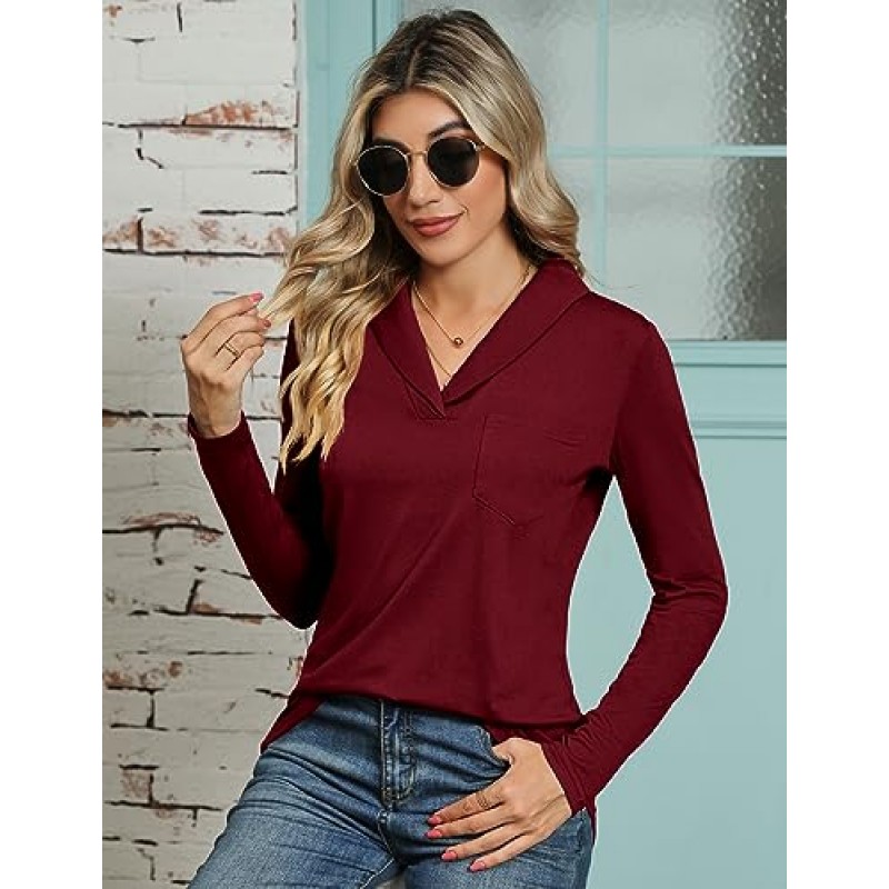 ZHENWEI Womens 반소매 폴로 셔츠 비즈니스 캐주얼 V 넥 칼라 탑 Dressy Work 튜닉 블라우스 포켓 포함