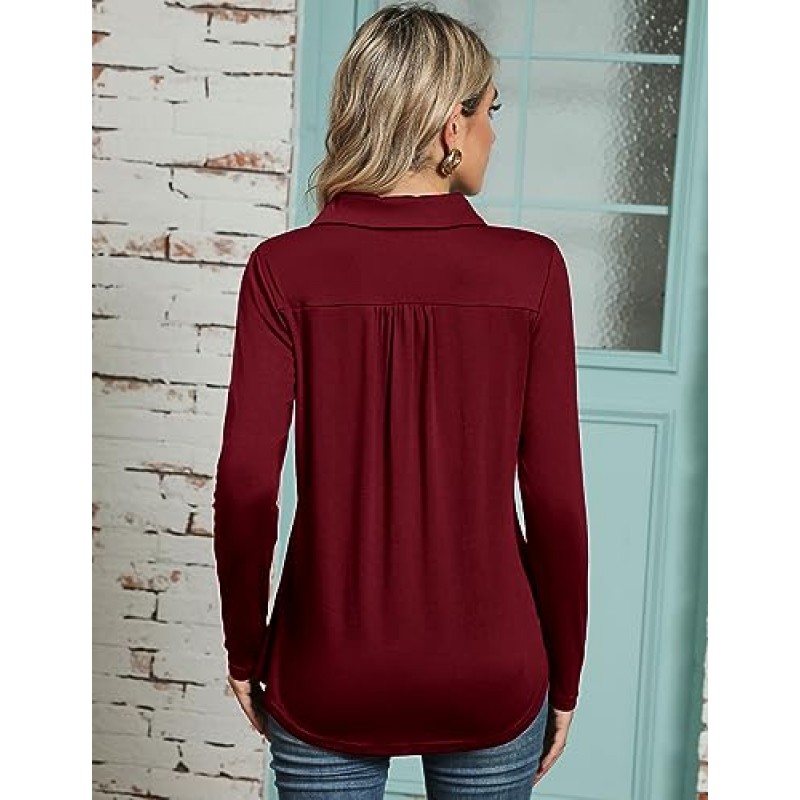 ZHENWEI Womens 반소매 폴로 셔츠 비즈니스 캐주얼 V 넥 칼라 탑 Dressy Work 튜닉 블라우스 포켓 포함