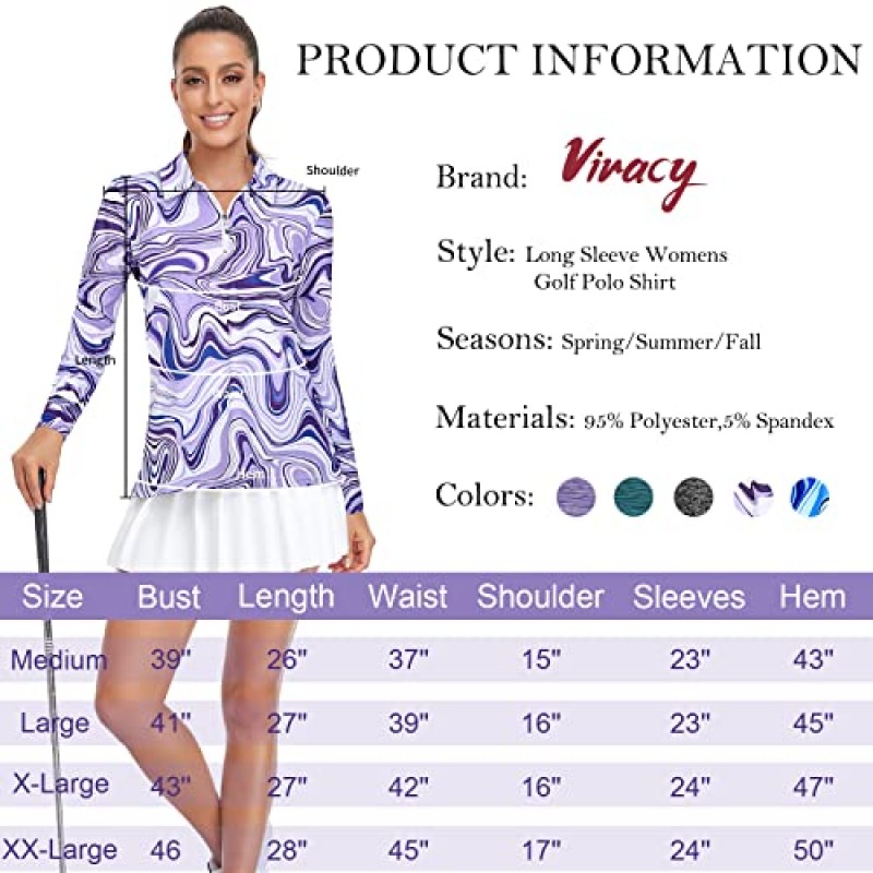 Viracy Womens 골프 셔츠 UPF50+ 썬 프로텍션 운동 탑 긴 반팔 1/4 지퍼 업 폴로 패스트 드라이 핏 모이스처 위킹