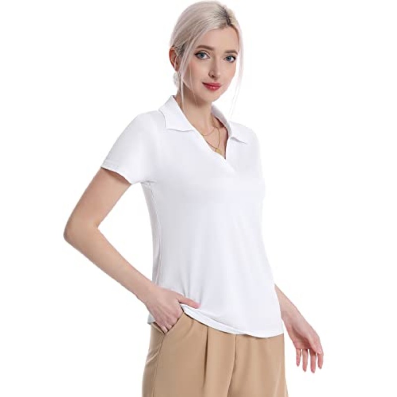 Femdouce 여성용 폴로 셔츠 여성용 드라이 피트 골프 셔츠 반소매 모이스처 위킹 폴로 셔츠 V 넥 칼라 1-3 팩
