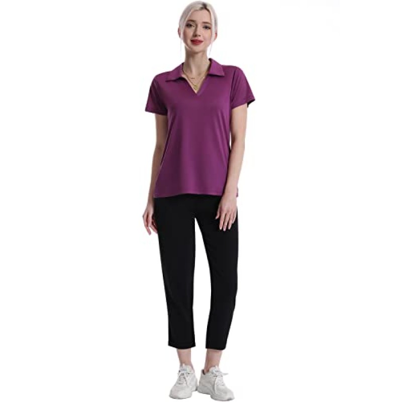 Femdouce 여성용 폴로 셔츠 여성용 드라이 피트 골프 셔츠 반소매 모이스처 위킹 폴로 셔츠 V 넥 칼라 1-3 팩
