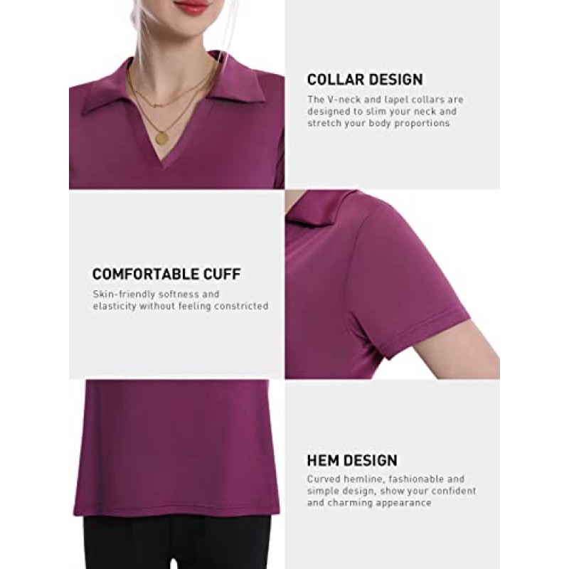 Femdouce 여성용 폴로 셔츠 여성용 드라이 피트 골프 셔츠 반소매 모이스처 위킹 폴로 셔츠 V 넥 칼라 1-3 팩