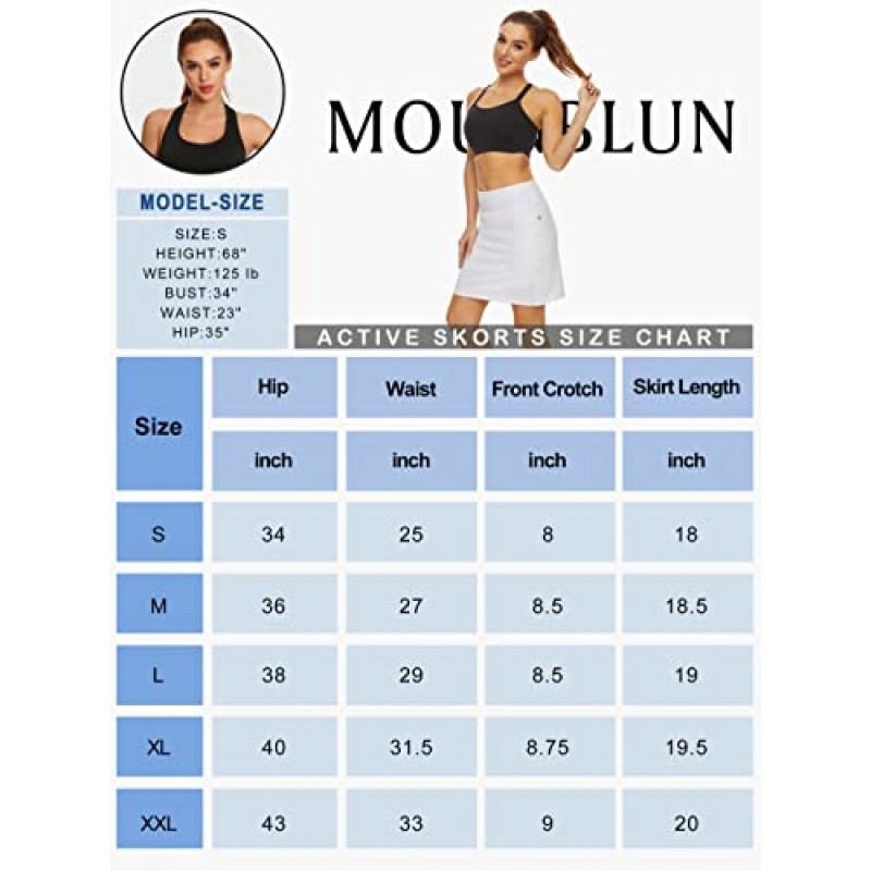 Mounblun 여성용 활성 운동 Skort 경량 테니스 스커트 러닝 트레이닝 스포츠 골프에 적합