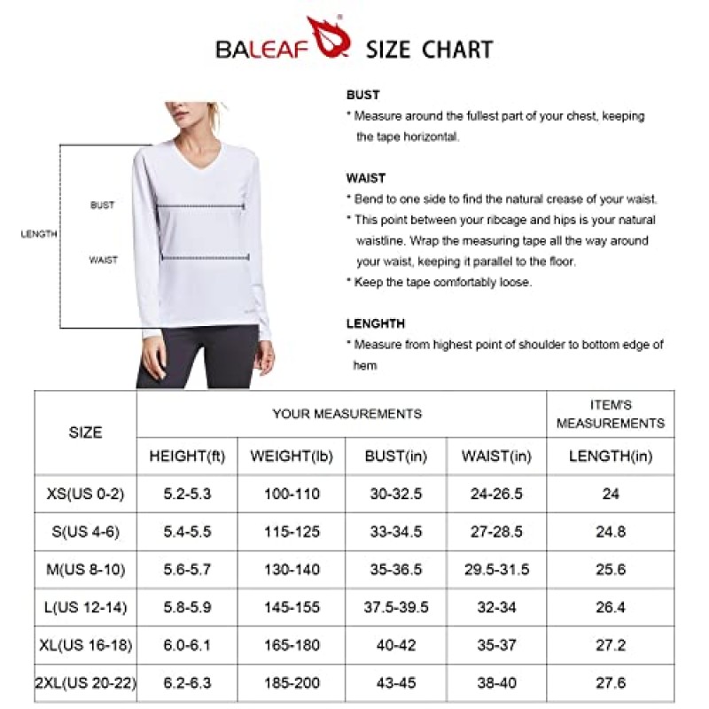 BALEAF 여성용 긴 소매 러닝 셔츠 빠른 건조 운동 운동 탑