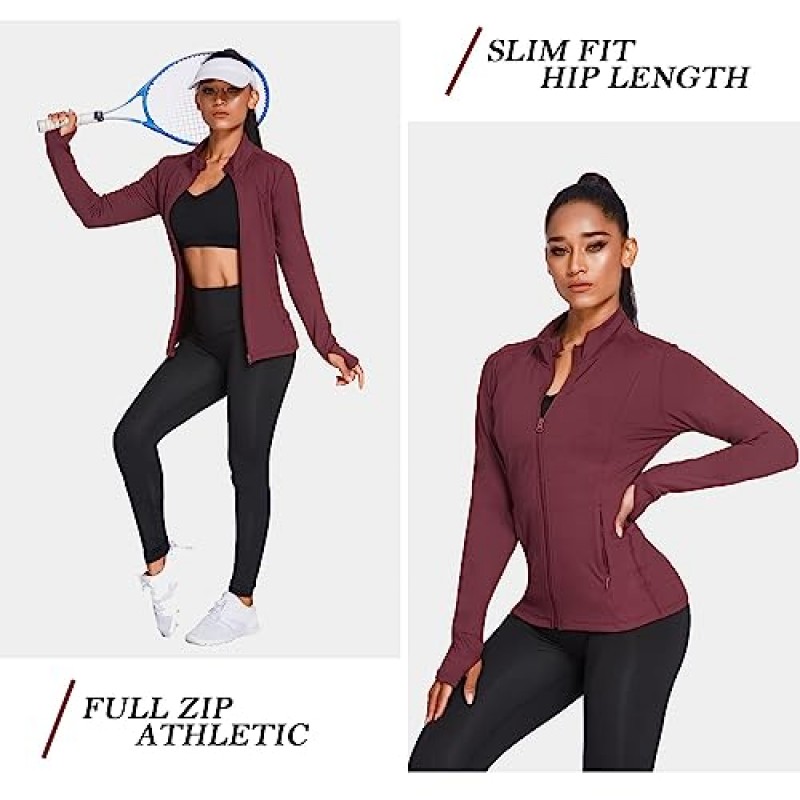 Pinspark 여성용 트랙 자켓 통기성 러닝 자켓 지퍼 업 스포츠웨어 Flim Fit Workout Tops