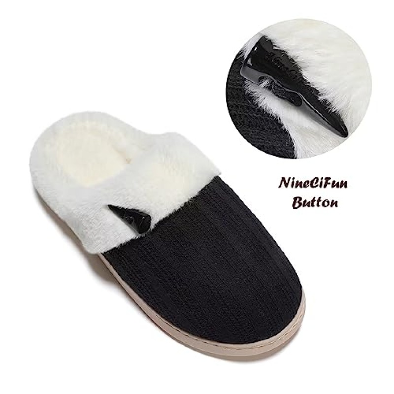 NineCiFun 여성용 슬립 온 퍼지 하우스 슬리퍼 메모리 폼 슬리퍼 스커프 야외 실내 따뜻한 플러시 침실 신발(인조 모피 안감 포함)