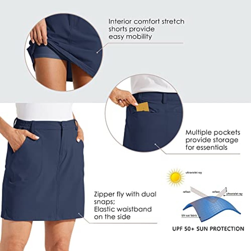 Willit 여성용 Skorts 골프 캐주얼 Skort 스커트 UPF 50+ 퀵 드라이 지퍼 포켓 야외 하이킹