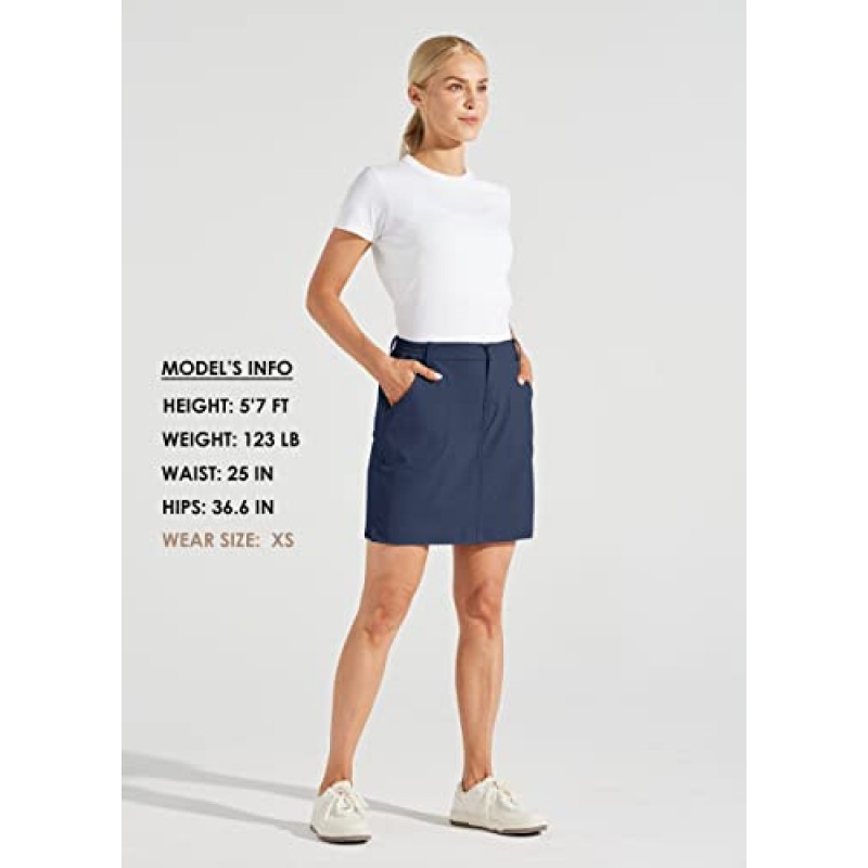 Willit 여성용 Skorts 골프 캐주얼 Skort 스커트 UPF 50+ 퀵 드라이 지퍼 포켓 야외 하이킹