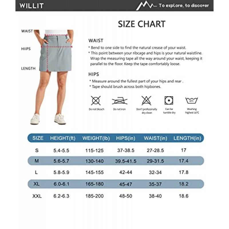 Willit 여성용 Skorts 골프 캐주얼 Skort 스커트 UPF 50+ 퀵 드라이 지퍼 포켓 야외 하이킹