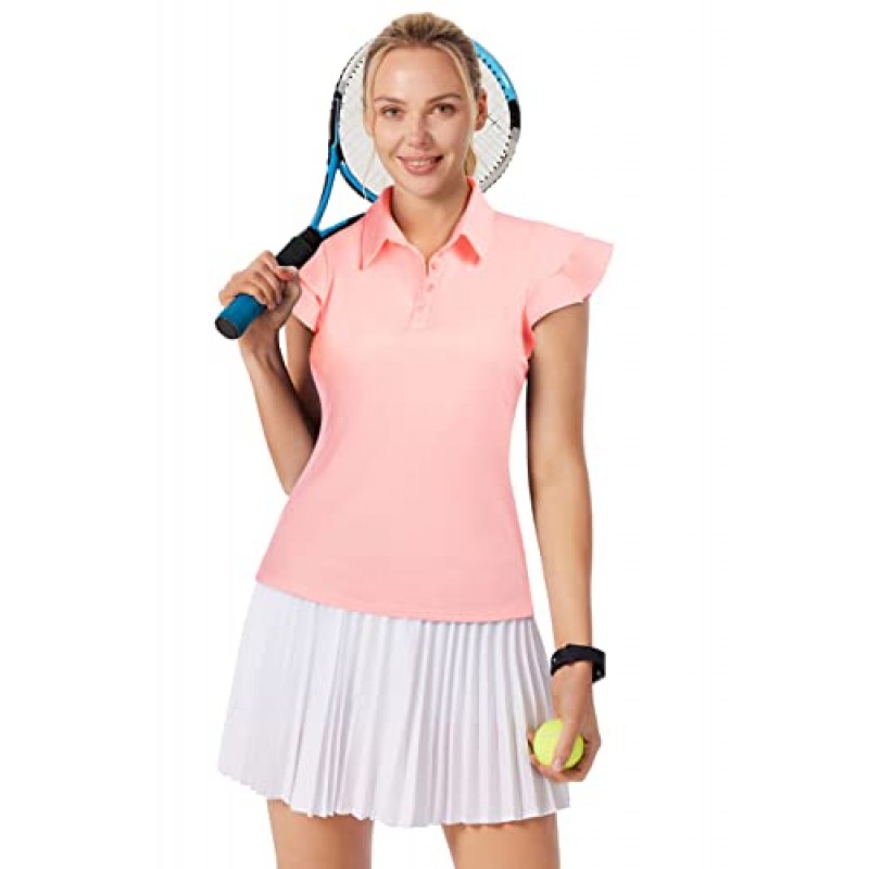 JACK SMITH 여성용 골프 폴로 셔츠 러플 민소매 수분 흡수 테니스 셔츠 경량 운동상의
