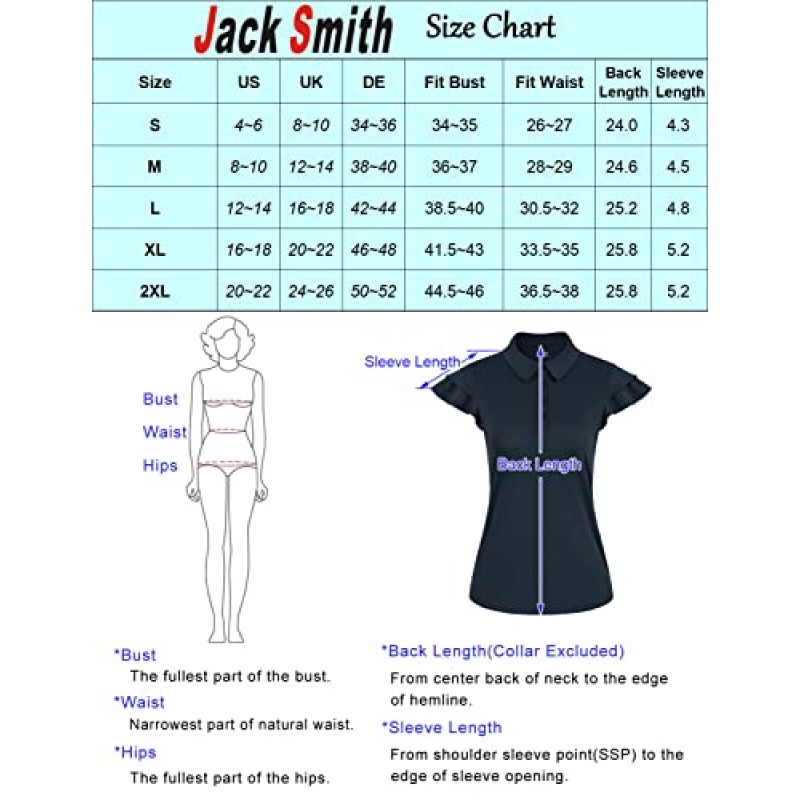 JACK SMITH 여성용 골프 폴로 셔츠 러플 민소매 수분 흡수 테니스 셔츠 경량 운동상의