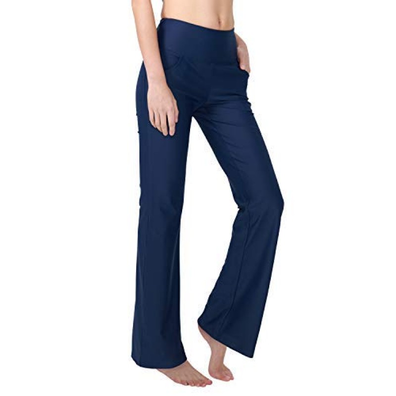 Zeronic Bootcut 요가 바지 여성용 포켓 하이 웨이스트 운동 러닝 팬츠 Tummy Control Long Bootleg Work Pants