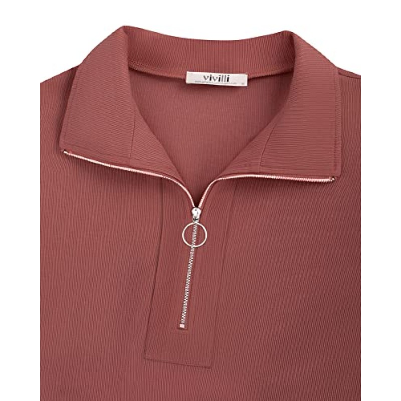 Vivilli Womens 폴로 셔츠 여성용 반팔 탑 및 블라우스 지퍼가 달린 칼라 비즈니스 캐주얼 탑 루즈핏 작업 폴로