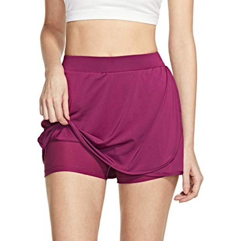 TSLA 여성용 운동 스커트 경량 액티브 테니스 스커트, 운동 러닝 골프 스커트 포켓 내장 반바지