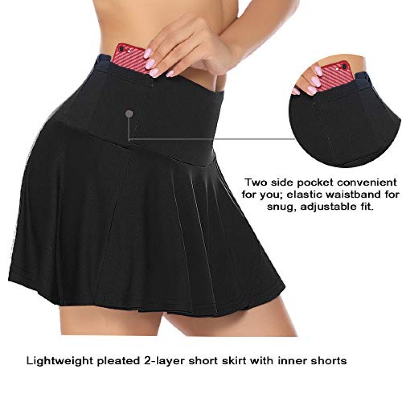 COOrun 여성 테니스 스커트 포켓이 있는 내부 Skorts 하이 웨이스트 골프 Skorts Activewear 러닝 캐주얼 운동 스포츠 스커트