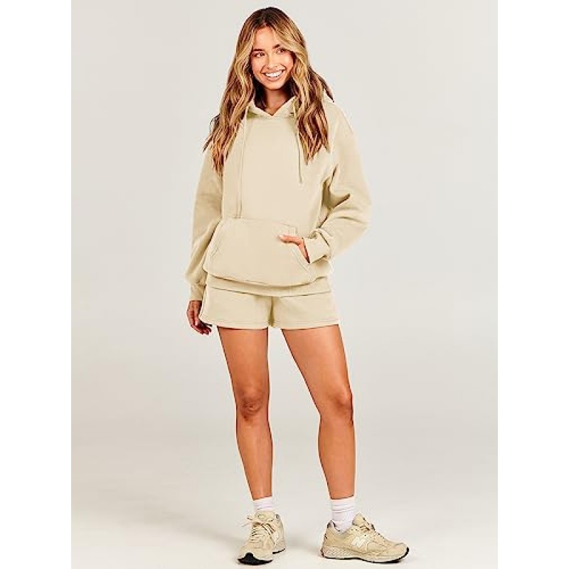 ANRABESS 여성 2 피스 복장 짧은 운동복 Drawstring Oversize 까마귀 운동복 Tracksuit Lounge Wear Matching Set