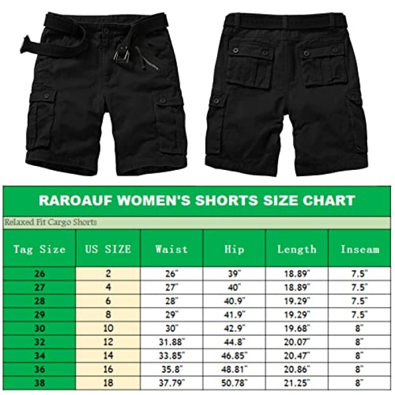 Raroauf 여성용 코튼 캐주얼 멀티 포켓 릴렉스핏 트윌 버뮤다 카고 반바지