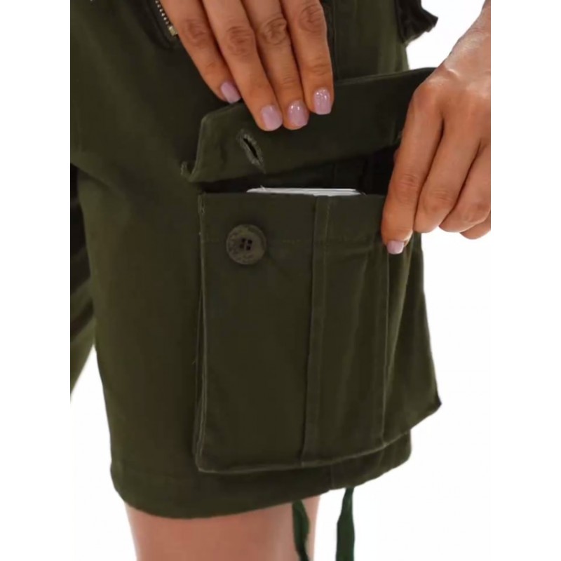 Raroauf 여성용 코튼 캐주얼 멀티 포켓 릴렉스핏 트윌 버뮤다 카고 반바지