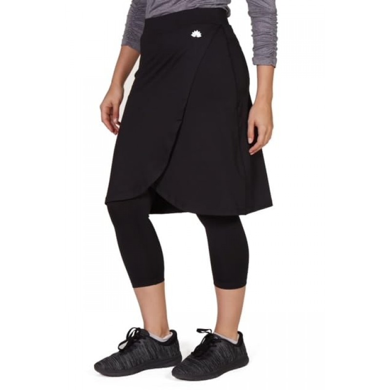Snoga Athletics - 인조 랩 Snoga 22.5인치 여성용 수수한 미디 스커트와 운동 및 수영용 카프리 레깅스, 블랙