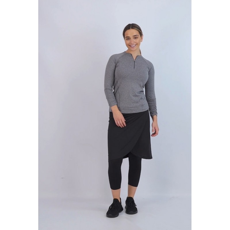 Snoga Athletics - 인조 랩 Snoga 22.5인치 여성용 수수한 미디 스커트와 운동 및 수영용 카프리 레깅스, 블랙