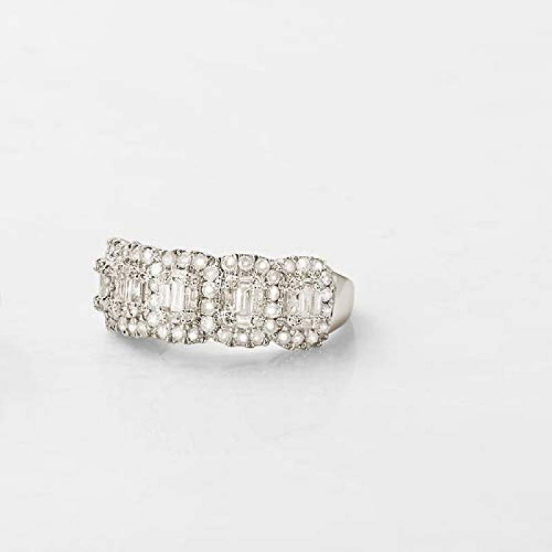 로스-시몬스 1.00ct. t.w. 스털링 실버 소재의 라운드 앤 바게트 다이아몬드 반지