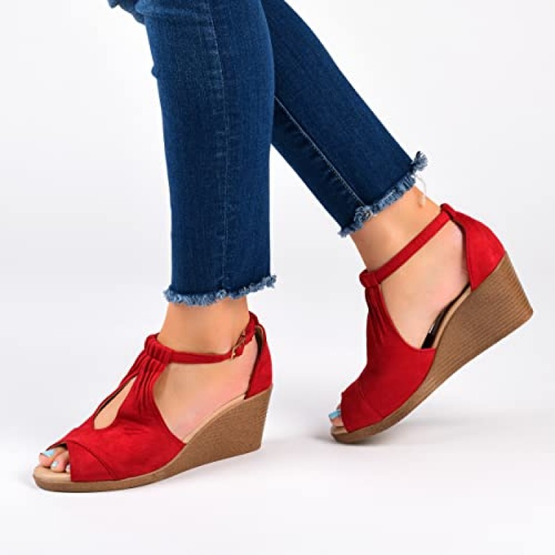 Journee Collection 여성용 컴포트 솔 앵클 스트랩 웨지