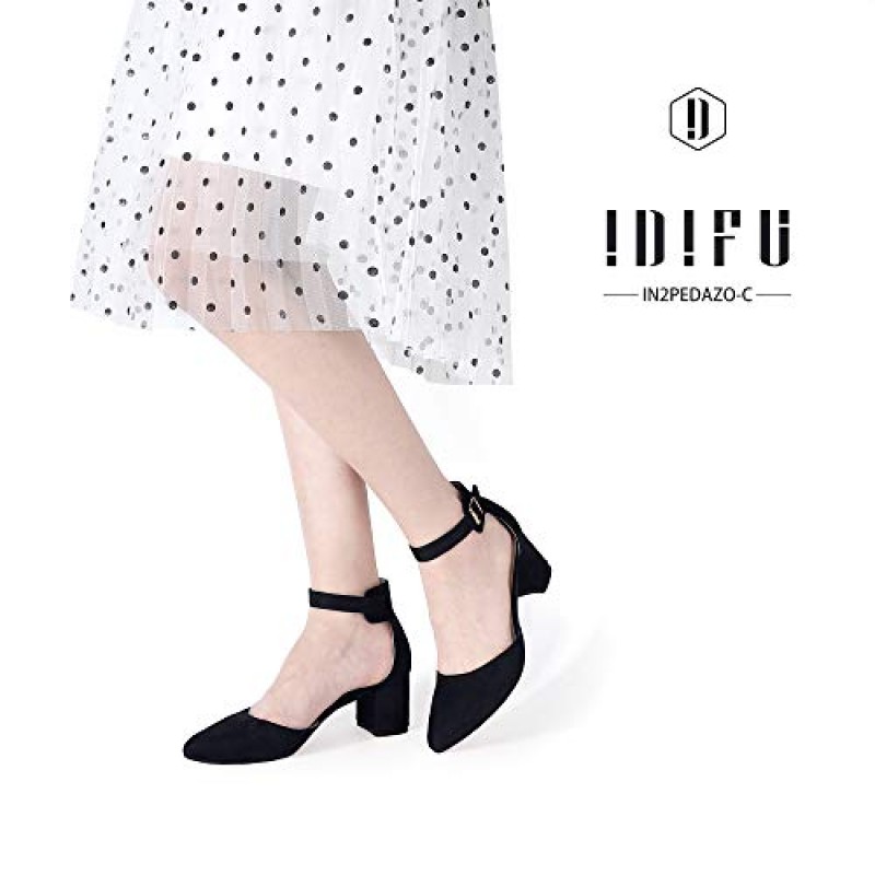 IDIFU 여성용 IN2 Pedazo 드레스 슈즈 로우 블록 힐 편안한 Chunky Closed Toe 발목 스트랩 웨딩 펌프스