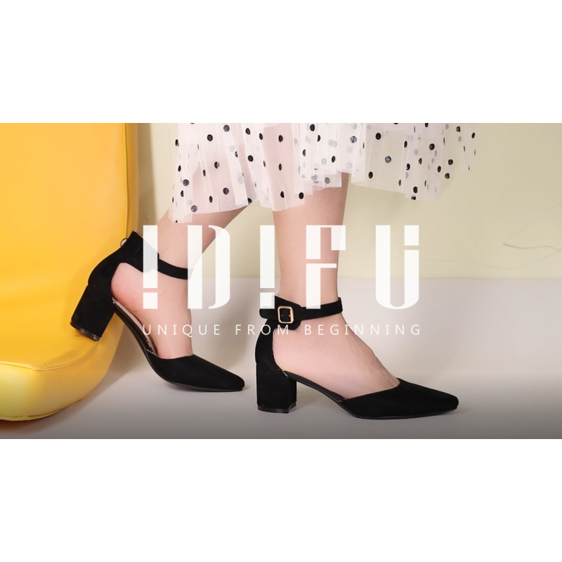 IDIFU 여성용 IN2 Pedazo 드레스 슈즈 로우 블록 힐 편안한 Chunky Closed Toe 발목 스트랩 웨딩 펌프스