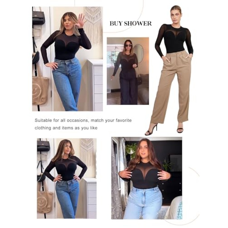 여성용 Popilush Shapewear 바디 수트 Tummy Control 긴 소매 끈 팬티 바디 수트, 여성용 브래지어 가을 의상 2023 내장